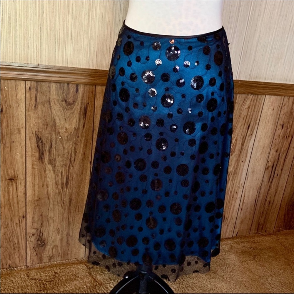 Adrianna Papell Evening Essentials navy blue & black sequined a-line skirt